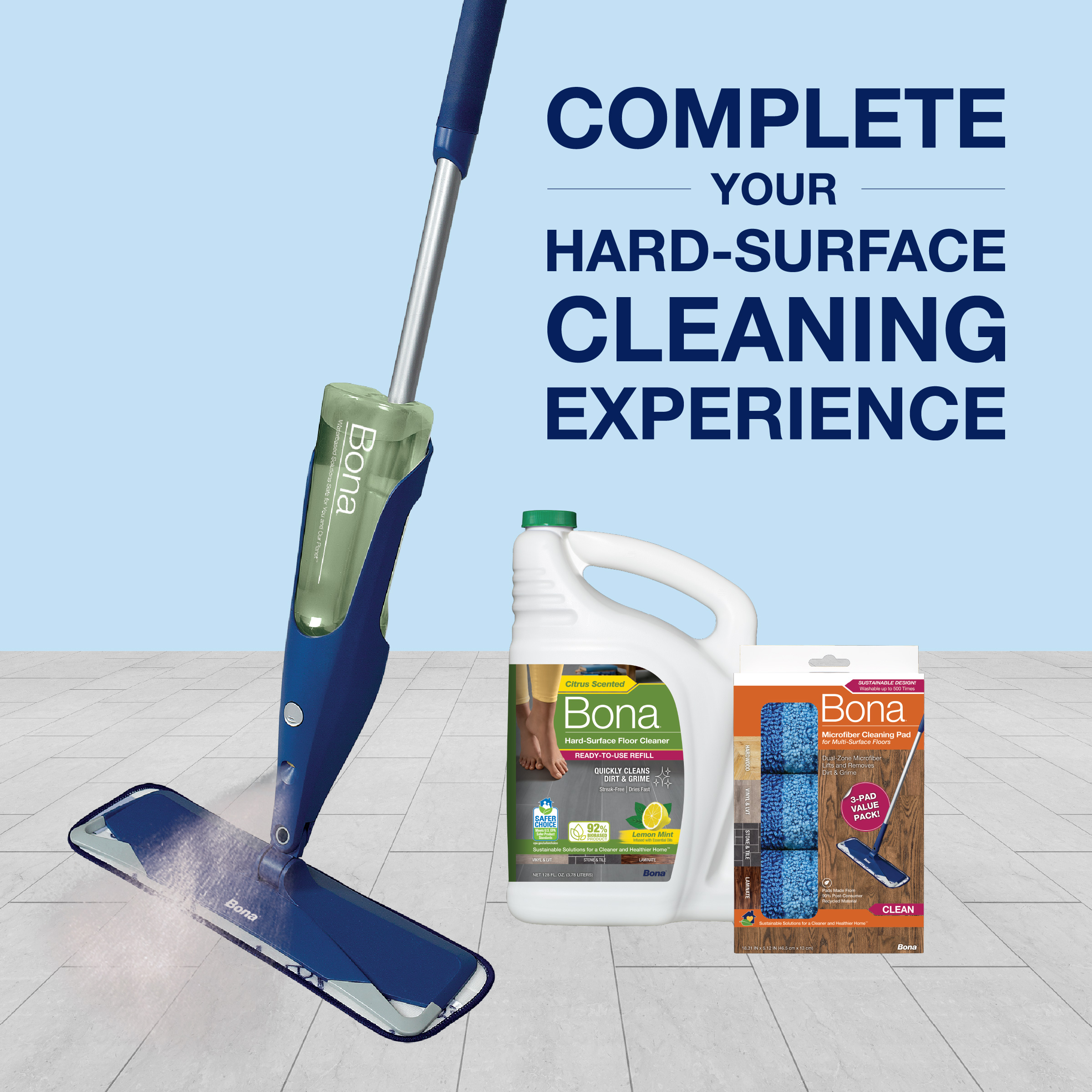 Bona Hard-Surface Floor Cleaner, 36oz Spray, Lemon Mint Scent, 36 Fl Oz 