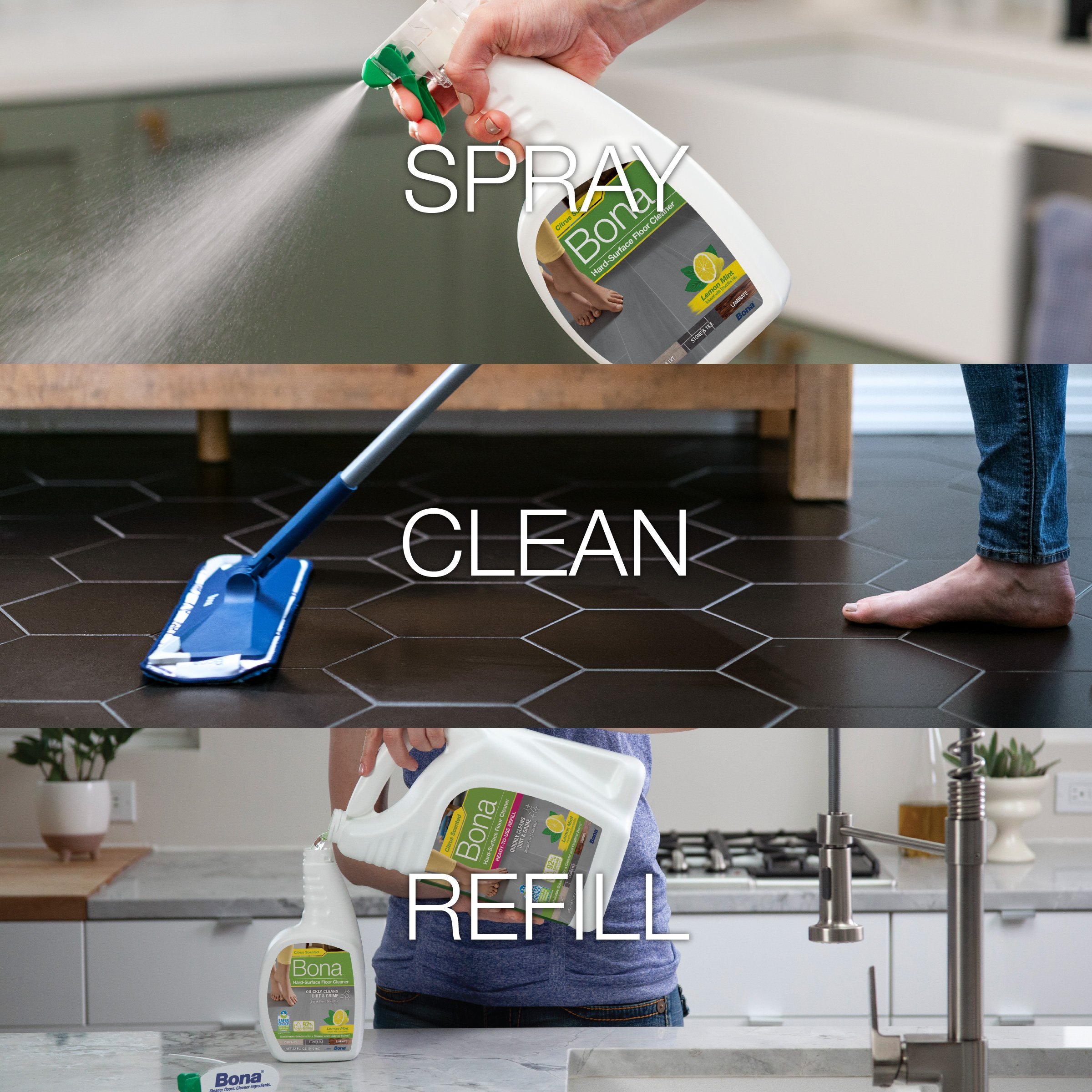 Bona Floor Cleaner, Hard-Surface, Lemon Mint, Citrus Scent - 64 fl oz