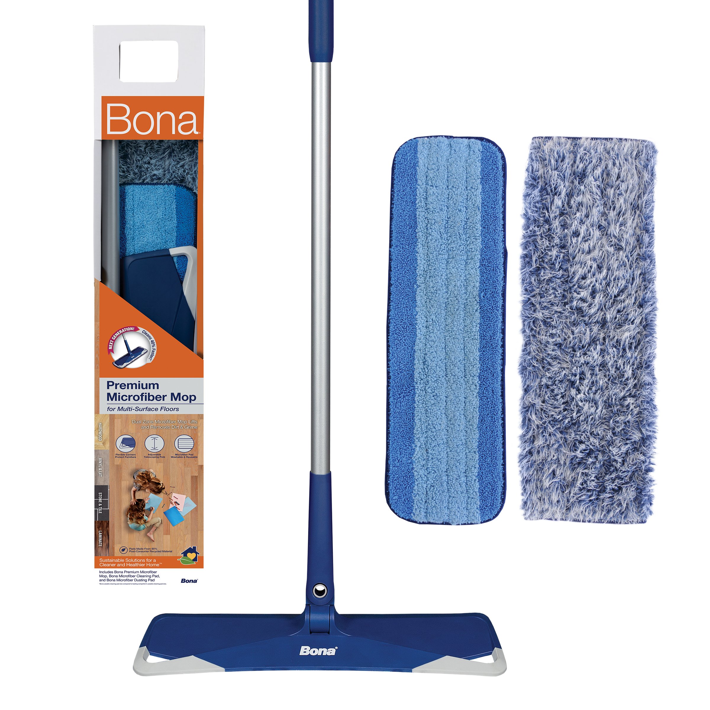 BONA Pack balai microfibre BONA Spray mop pour stratifié, carrelage et lino  Entretien parquet stratifié, carrelage, sol vinyle.